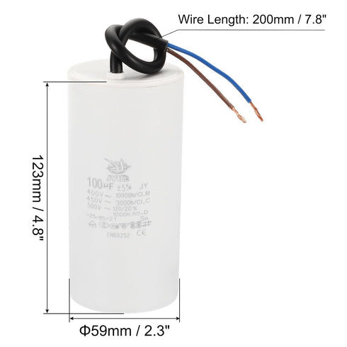 PATIKIL CBB60 100uf Running Capacitor,1Pcs AC 450V 2 Wires 50/60Hz Cylinder 123x59mm for Water Pumps, Washing Machines Motor Start