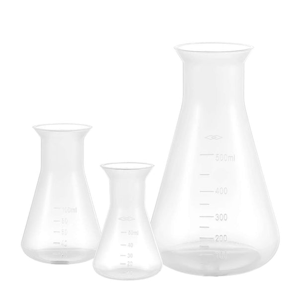 Hemobllo Plastic Erlenmeyer Flask Set - 3 Pcs Graduated Scientific Flasks (50ml+100ml+500ml)