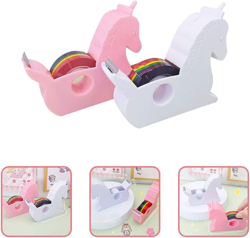 STOBOK 2pcs Cartoon Tape Dispenser, Rainbow Tape Holder and Washi Paper Cutter for Office Home