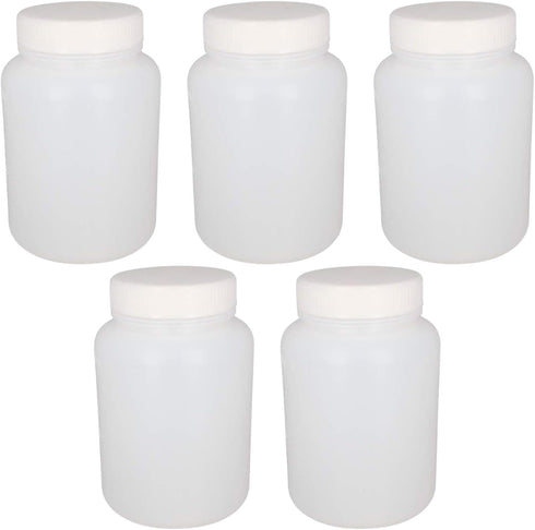 Heyiarbeit Plastic White Translucent Lab Chemical Reagent Bottle 500ml, Wide Mouth Liquid Storage Container, 5pcs
