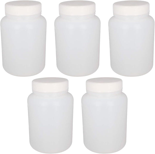 Heyiarbeit Plastic White Translucent Lab Chemical Reagent Bottle 500ml, Wide Mouth Liquid Storage Container, 5pcs