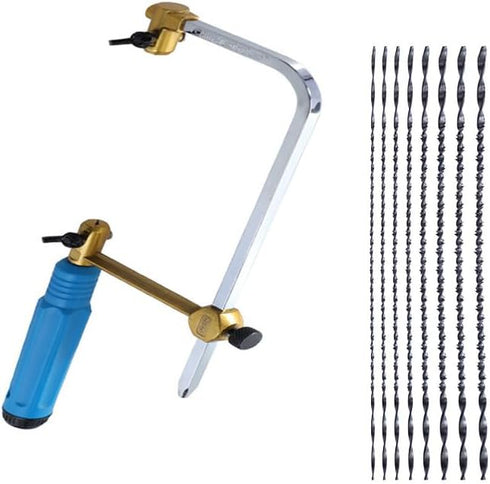 Coping Saw Heavy Duty Metal Woodworking Hand Saw, Fast Cutting Non-slip Hacksaw with 8 Pieces Scroll Saw Blades