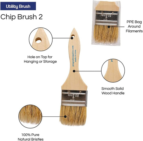 Pro Grade Chip Paint Brushes, 12 Ea 2 Inch Light Brown Chip Paint Brush