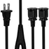 Nema 1-15P to Dual 1-15R Splitter Cable, US AC 2-Prong Male and Female Power Cable, 2Ft