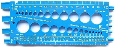 Nut, Bolt & Screw Gauge for Standard & Metric Coarse & Fine Diameter, Length & Thread Pitch (Blue)