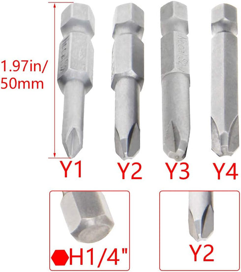 Utoolmart Y Shape Screwdriver Bits, Y1+Y2+Y3+Y4 Magnetic Y Shape Head Magnetic Screw Driver Bit, with 1/4 Inch Hex Shank, 50mm Length S2 Steel Screw Driver Kit Tools, for Repair Work, 1 Set by Utoolmart