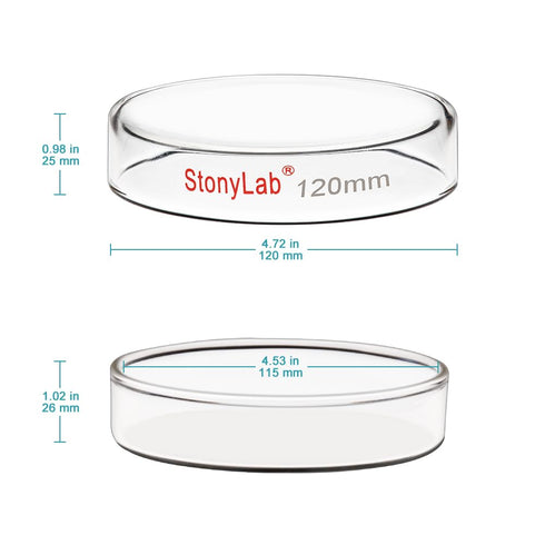 stonylab 5-Pack Glass Petri Dish with Lid, Borosilicate Cell Culture Dish Clear Autoclavable 120x25 mm