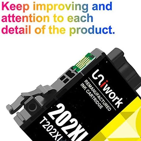 Uniwork Remanufactured 202XL Ink Cartridges Replacement for Epson 202 Ink Cartridges (4 Pack: 1 Black, 1 Cyan, 1