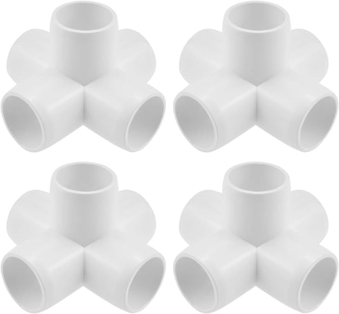 SDTC Tech 4-Pack 5 Way PVC Fitting Elbow, 3/4" Furniture Grade Pipe Connector for DIY PVC Shelf, White