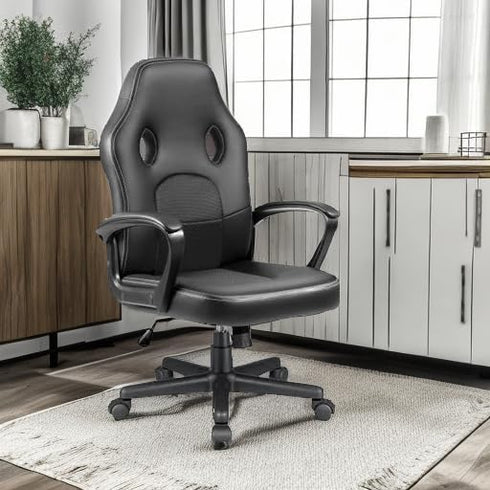 JUMMICO 300LBS, High Back Leather Gaming Chair, Swivel Task Chair with Arms (Black)