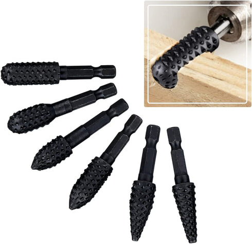 Mesee 10 Pieces Rotary Burr Rasp Set, 1/4 Inch Hex Shank Quick Change Wood Carving Drill Bits