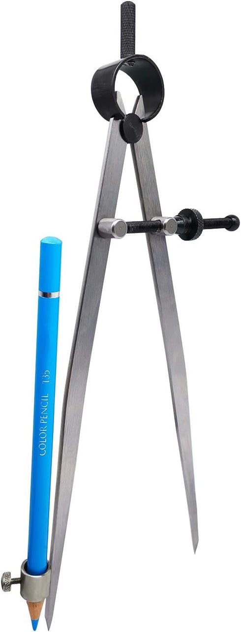 ZLKSKER 8 inch Professional Spring Wing Divider/Scriber, All Metal Leather Work, Woodworking Compass with Pencil Holder