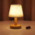 Small Table Lamp, Wooden Bedside Lamp with Linen Shade, Mini Desk Night Light for Bedroom and Living Room
