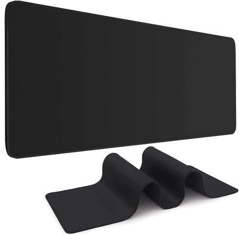 Black Gaming Mouse Pad - Large 31.5 x 11.8 in Computer Pad with Anti-Slip Rubber Base and Stitched Edges