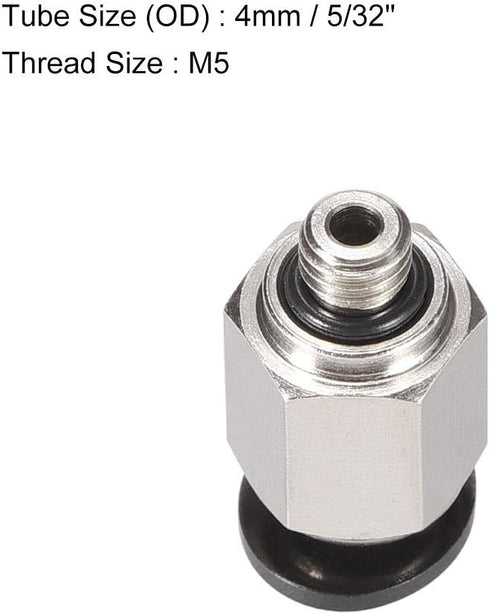 uxcell Straight Pneumatic Push To Quick Connect Fittings M5 Male x 4mm Tube OD, Silver Tone, 6pcs