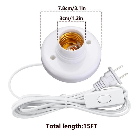 DBKMPZ 15ft E26/ E27 Bulb Light Socket with Cord Light Socket with On/Off Switch Hanging Light Cord Extension