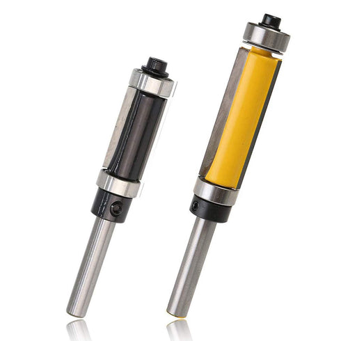 Mesee 2 Pieces Flush Trim Router Bit Set, 1/4 Inch Shank, Pattern Template Trimming Router Bits with Bearing Guide,