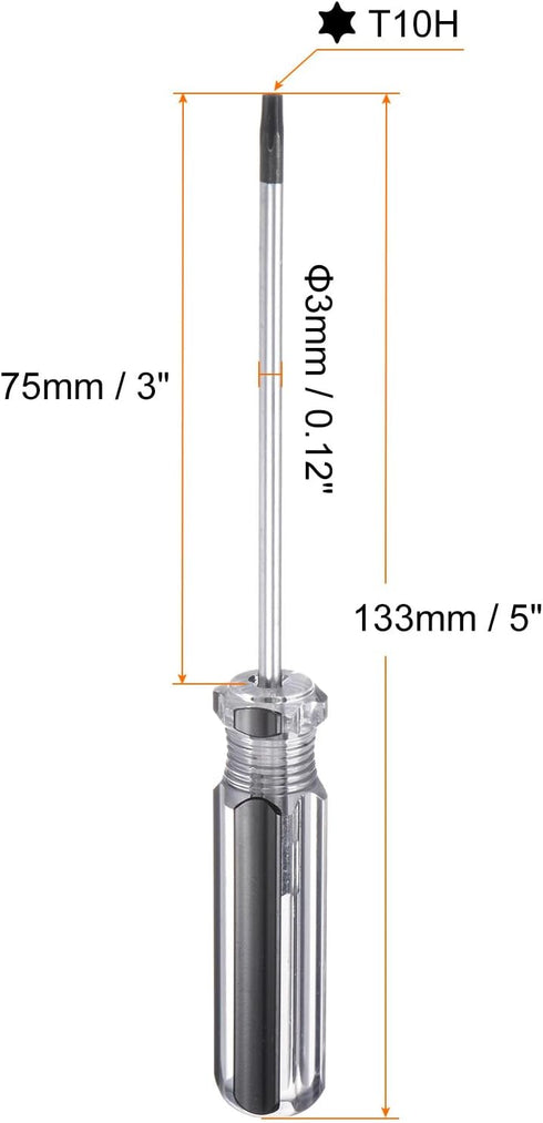 Magnetic Torx Screwdriver 3x75mm Rod T10H Steel Star 6 Point Head Screw Driver with Non-slip Handle for Appliances Repair Improvement, Black