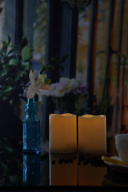 Outdoor Battery Operated Flameless Candles with Timer, Realistic Flickering Plastic Fake LED Pillar Lights for Home