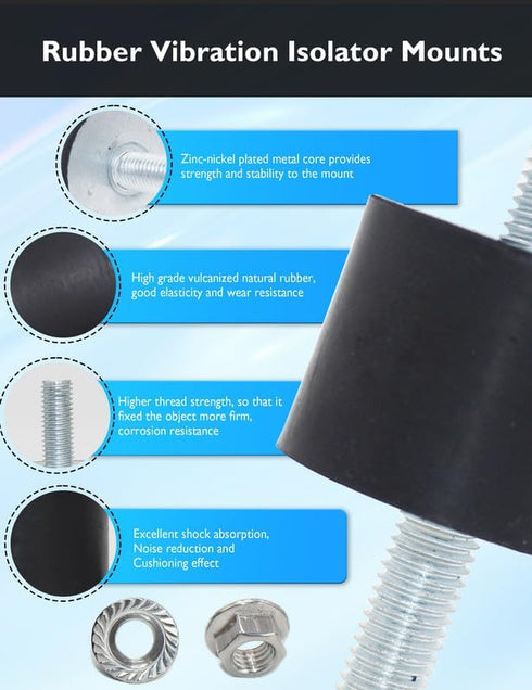 M8 Rubber Vibration Isolator Mounts, 4pcs M8x23-40x30mm, Anti Vibration Silent-Blocks for Car Boat Motors
