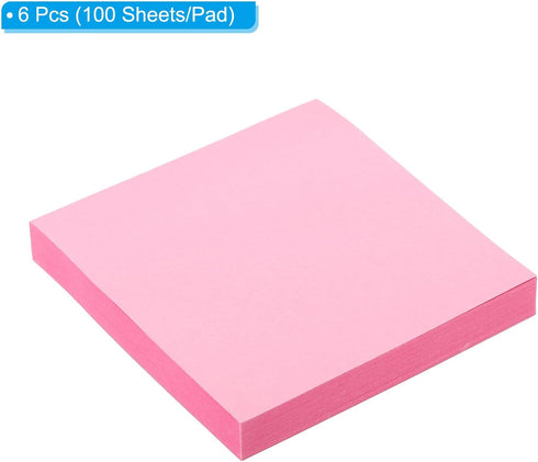 PATIKIL Light Pink 3 x 3 Inch Sticky Notes, 6 Pack, Self-Stick Note Pads, 100 Sheets/Pad for Home Office Business