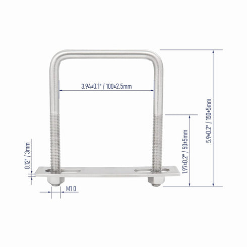 2 Sets 304 Stainless Steel Square U-Bolts with M10 Nuts, Accessories for Automobiles Trailer and Boat Trailer