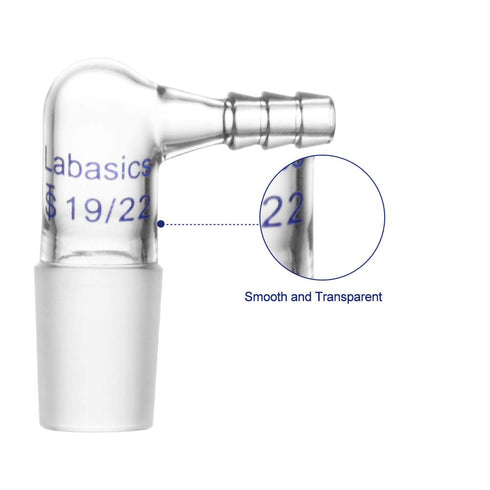 Glass 90 Degree Vacuum/Gas Adapter, Borosilicate Glass Bent Inlet Adapter with 19/22 Inner Joint and Hose for Laboratory Lab Supply
