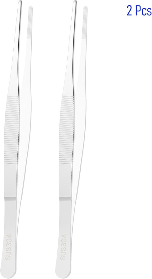 2 PCS 7.1 Inch 304 Stainless Steel Tweezers, Blunt Serrated Tip, Multipurpose Tool for Garden, Home, Lab, Craft Repair