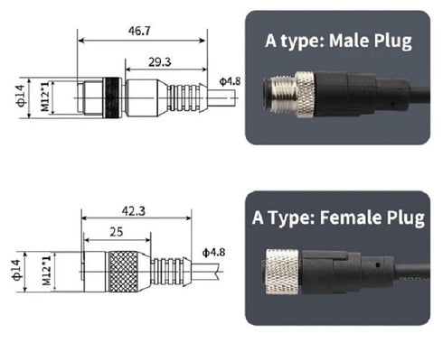 M12 5 Pin Sensor Cable, Male to Female A-Coding Industrial Waterproof Cable for Automation Control (78.74''/2M)