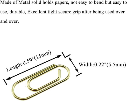 HAHIYO Paper Clips Sturdy 0.59 inches Length 50 Pack Mini Paperclips Heavy Duty Tight Grip Rust Proof Reusable Metal Bright Gold for Home Office School by HAHIYO