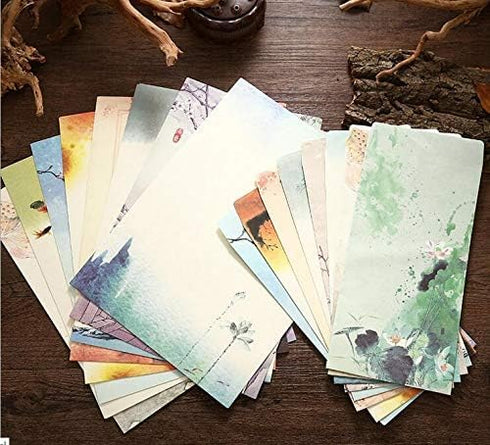 Retro A4 Stationery Paper and Envelopes Set, 32 Sheets Writing Paper and 12 Envelopes, Old Age Printer Paper