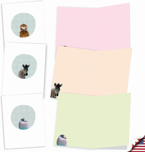 The Best Card Company - 20 Cute Kids Cards Boxed, Assorted Blank Set (4 x 5.12 Inch) - Animal Portrait Mode
