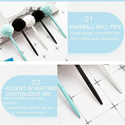 IXIGER Plush Pens, Cute Fluffy Ball Top Pens, Colorful Gift Pen for Easter and Party Supplies, 3 pcs Fun Pens