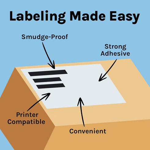 Premium Label Supply White Sticker Half Sheet Labels – 8.5" x 5.5" – 25 Sheets (2 per Sheet) - 50 Total Adhesive Labels
