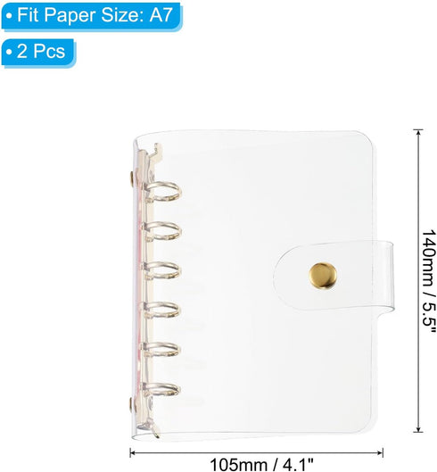 PATIKIL A7 Clear Binder Cover, 2Pcs Soft PVC Loose Leaf Binder Protector, 6 Ring for DIY Meeting Notebook Folder