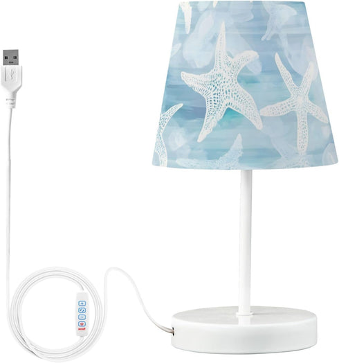 3 ALAZA Table Lamp Seashells Nautical Ocean Blue Coastal Bedside Lamp for Bedroom LED Nightstand Desk Lamp with USB