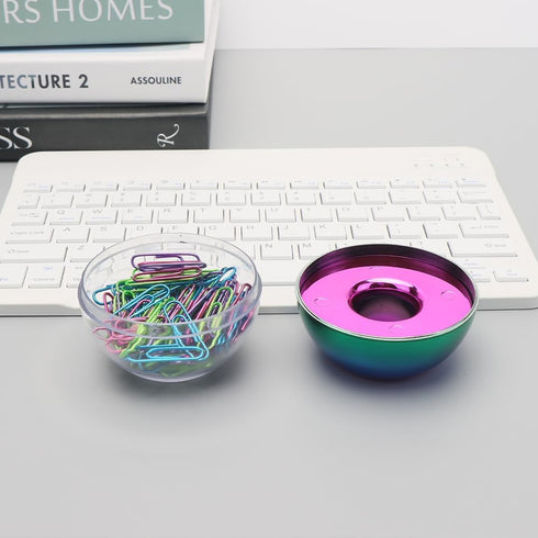 Rainbow Paper Clips Holder - Medium Holographic Paper Clip Dispensers, 100pcs 28mm Colorful Paperclips for Desk