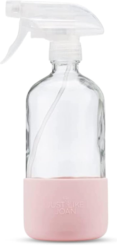Glass Spray Bottles 16 oz with Silicone Sleeve - Clear Glass Spray Bottles for Cleaning Solutions, Essential Oils, Plants, Vinegar - Refillable - Food Safe (Blush Pink) by Just Like Joan