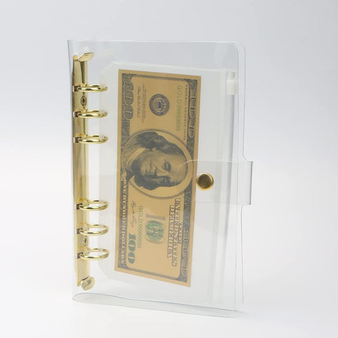 Clear A6 Binder Cover Gold, 6 Rings PVC Binders, Loose Leaf Folders, Refillable Soft Notebook Shell Protector