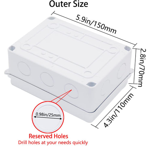 Junction Box, Zulkit Project Box with Reserved Holes IP65 Waterproof Dustproof Electrical Box White