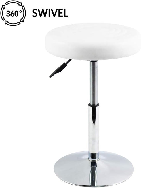 FURWOO Adjustable Height PU Leather Round Stool - Small White Office Chair