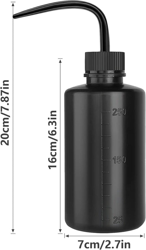 Wash Bottle 2pcs 250ml/8oz Safety Bottles Watering Tools, Economy Plastic Squeeze Washing Cleaning Bottle with Narrow Mouth Scale Labels for Medical Succulent Irrigation Wash Plant Bottle (Black)
