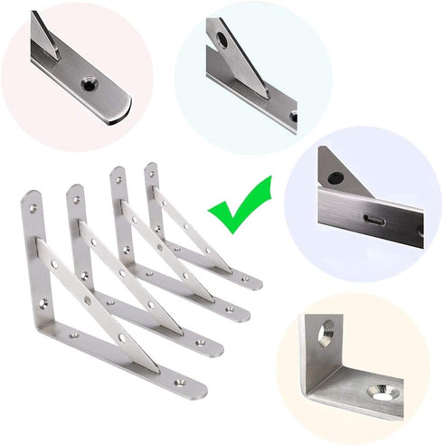 WSZD 10 inch 4 (10"x5.9"/250x150mm) A Shelf Brackets, Pieces of Stainless Steel Solid L Brackets, Heavy Duty Floating
