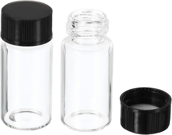 PATIKIL 10 Pack 10mL Clear Round Glass Storage Bottles, Plastic Screw Cap for Lab Home