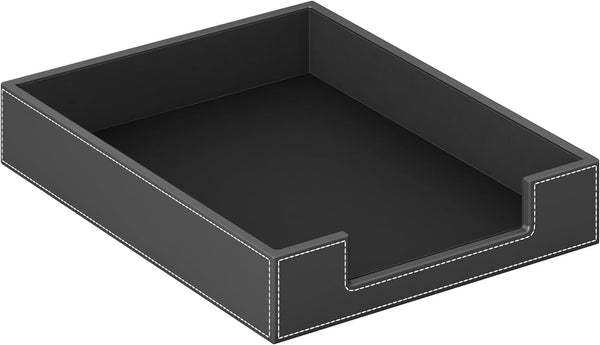 AUVAHOX Leather Letter Tray, Elegant Desk Organizer for Office Supplies, Mail, Paper, Black Space Saver