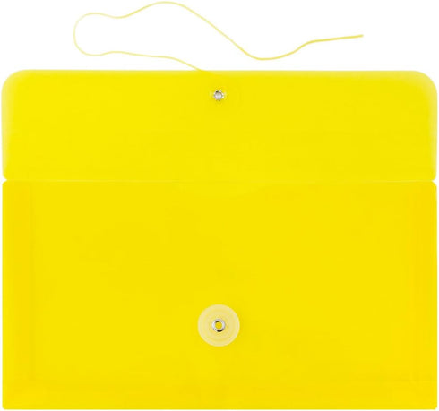 JAM PAPER Plastic Envelopes with Button & String Tie Closure - #10 Business Booklet - 5 1/4 x 10 - Yellow - 12/pack
