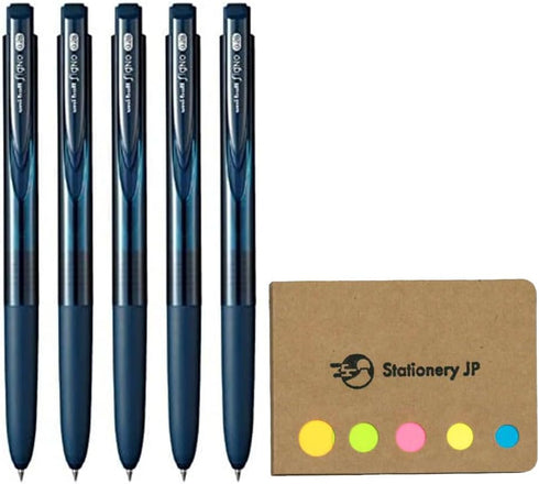 Signo RT1 Retractable Gel Ink Pen, 5-Pack Ultra Micro Point 0.28mm, Rubber Grip, Blue Black Ink, Sticky Notes Value Set