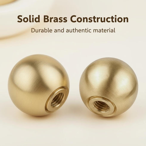 Alaviitsi 0.68 Inch 2 Pack, 1/4-27 Brass Lamp Finial Golden Ball Thread Solid Brass Lamp Knob Topper for Vintage Table