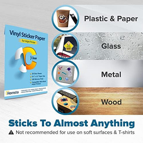 Vinyl Sticker Paper - Frosty Clear Printable Sticker Paper for Inkjet Printer, Quick Drying, Water Resistant, 8.5 x 11