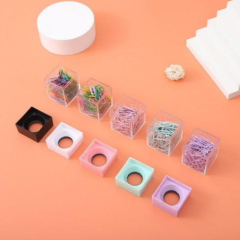 Pink Paper Clip Dispenser, Clear Acrylic Holder with Magnetic Top for Cute Office Binder Clips